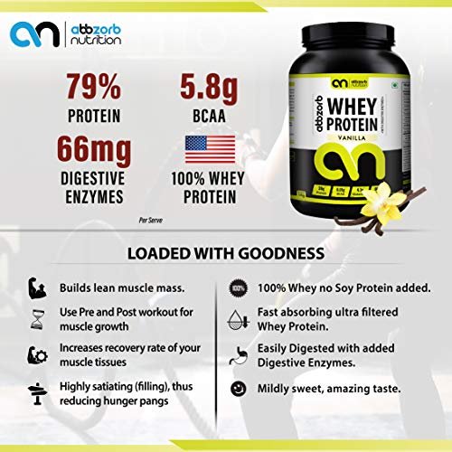 Abbzorb Whey Protein 26g Protein | 5.8g BCAA -with Digestive Enzymes|Guranteed Lab Report (Vanilla, 1 Kg) - Image 3