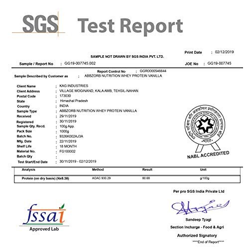 Abbzorb Whey Protein 26g Protein | 5.8g BCAA -with Digestive Enzymes|Guranteed Lab Report (Vanilla, 1 Kg) - Image 4