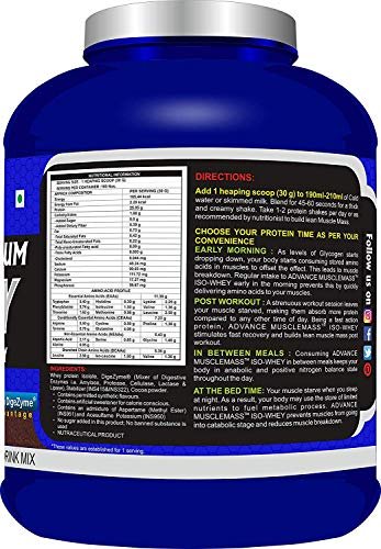 Advance MuscleMass Whey Isolate with Enzyme Blend | 25.05 gm Protein | Lactogen Free | Lab tested | Raw Whey Isolate from USA | Chocolate Flavour | 3 kg/6.6 lbs - Image 4