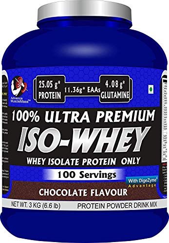Advance MuscleMass Whey Isolate with Enzyme Blend | 25.05 gm Protein | Lactogen Free | Lab tested | Raw Whey Isolate from USA | Chocolate Flavour | 3 kg/6.6 lbs
