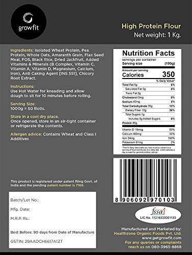 G growfit High Protein Flour 44% (1kg), Soy & Preservative Free, Boosts Immunity & Helps Build Muscle & Recovery, For Roti, Bread, Pizza, Cake etc, Contains Wheat, Oats Groats, Black Rice, Jackfruit, Amaranth, Flax and Pea protein ! - Image 5
