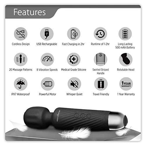 HealthSense Magic-Vibe HM 260 Cordless Handheld Personal Body Massager for Pain Relief & Rechargeable Vibration Machine with 8 Speeds, 20 Modes & 1 Year Warranty (Black) - Image 4