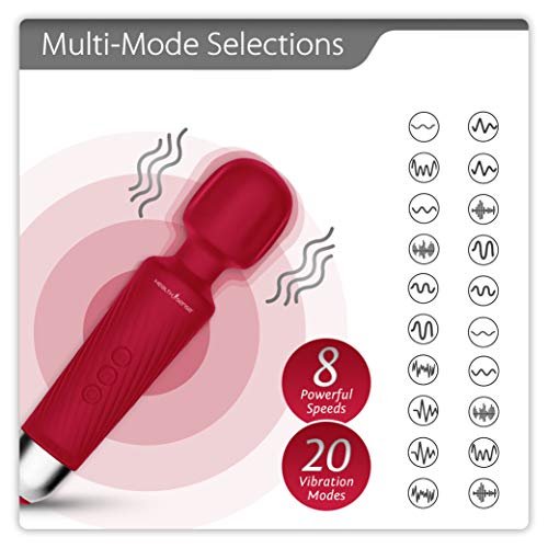 HealthSense Magic-Vibe HM 260 Cordless Handheld Personal Body Massager for Pain Relief & Rechargeable Vibration Machine with 8 Speeds, 20 Modes & 1 Year Warranty (Cherry) - Image 6
