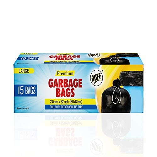 JOFF Premium Garbage Bags (Large) Size 60cm x 81cm (24inch x 32inch) 1 Roll (15 Bags)- Heavy Duty Trash/Dustbin Bags