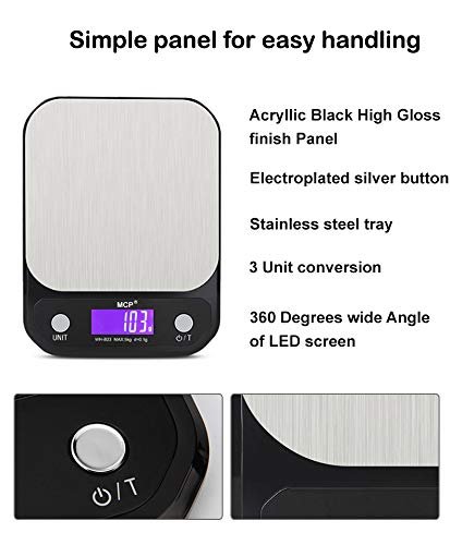 MCP Kitchen Weighing Machine Digital Stainless Steel Electronic LCD Food Weighing Scale Upto 10kgs Weight with USB Cable - Image 4