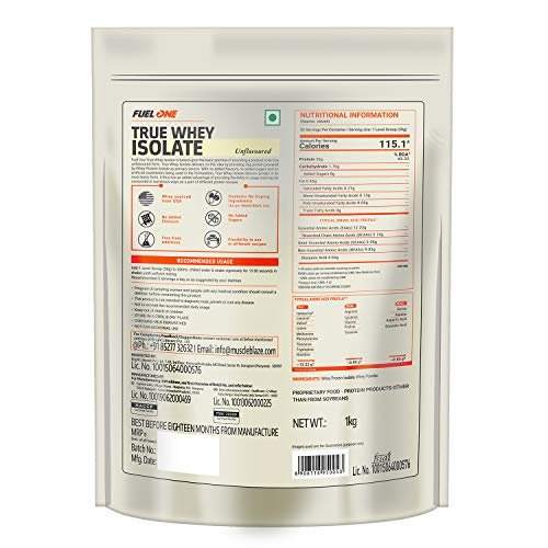 MuscleBlaze Fuel One True Whey Isolate, Whey Protein Isolate (Unflavoured, 1 kg / 2.2 lb, 33 Servings) - Image 6