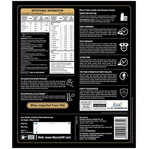 MuscleXP Original Whey Isolate Protein 90% With Digestive Enzyme, 1Kg Pouch - Image 4