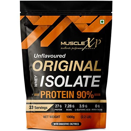 MuscleXP Original Whey Isolate Protein 90% With Digestive Enzyme, 1Kg Pouch
