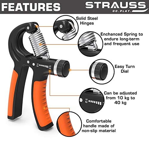 Strauss Adjustable Hand Grip Strengthener, (Black/Orange) - Image 3