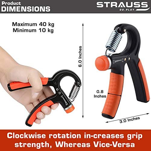Strauss Adjustable Hand Grip Strengthener, (Black/Orange) - Image 6