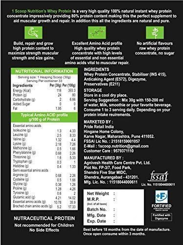 1 Scoop Nutrition 100% Whey Protein Powder 1kg | Raw Whey Protein Concentrate Supplement with Digestive Enzymes - Image 3