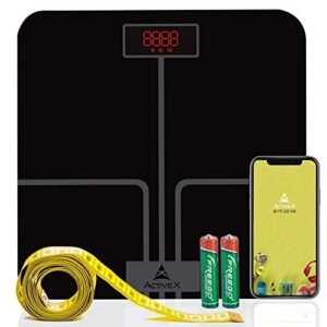 ActiveX (Australia) Ivy+ BMI Bluetooth Digital Body Weight Scale, Smart Weighing Bathroom Scale with Easy-to-Read Super Bright LED & Free Smartphone App - Black [No Body Fat Function]