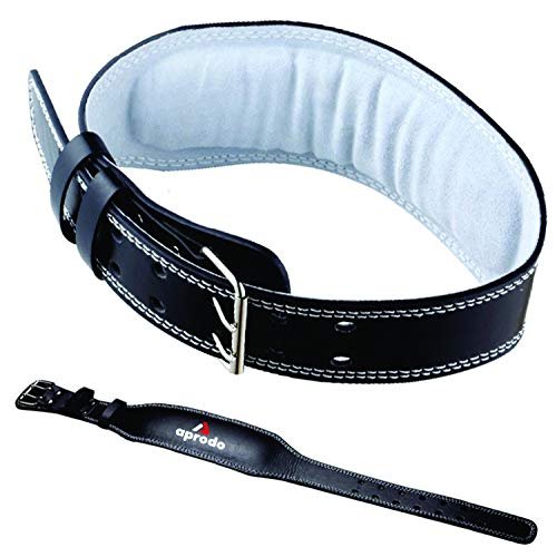 APRODO 4’’ Inch Wide Genuine Leather Weightlifting Belt Back Support Power Training Belt Workout Exercise Power-Lifting Squat Gym Belt for Men and Women