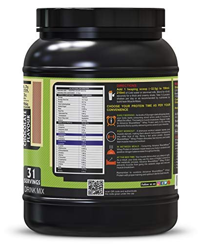 Advance MuscleMass Whey Protein Concentrate With Enzyme Blend| 24.7 g protein | Lab tested | Raw Whey from USA | Chocolate Flavour | 1 Kg (2.2 lb) - Image 4
