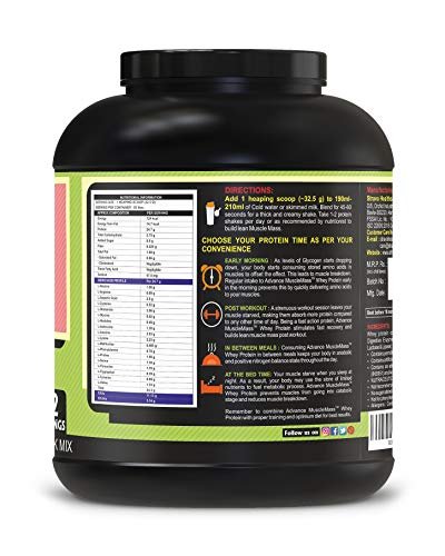 Advance MuscleMass Whey Protein Concentrate With Enzyme Blend| 24.7 g protein | Lab tested | Raw Whey from USA | Strawberry Flavour | 3 Kg (6.6 lb) - Image 3
