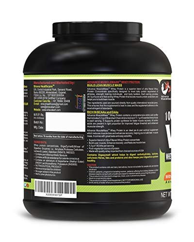 Advance MuscleMass Whey Protein Concentrate With Enzyme Blend| 24.7 g protein | Lab tested | Raw Whey from USA | Strawberry Flavour | 3 Kg (6.6 lb) - Image 4