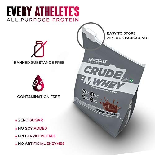 Bigmuscles Nutrition Crude Whey - 1 kg (Rich Chocolate), Whey Protein Concentrate 80%, 24g Protein, 5.5g BCAA, 4 g Glutamine - Image 4