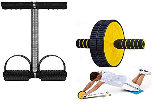EVERYONIC Single Spring Tummy Trimmer and Double Wheel AB Roller Combo for Abs Core Abdominal Workout Back Exercise Strength Training Home Gym Equipment Fitness Body Toner for Men and Women