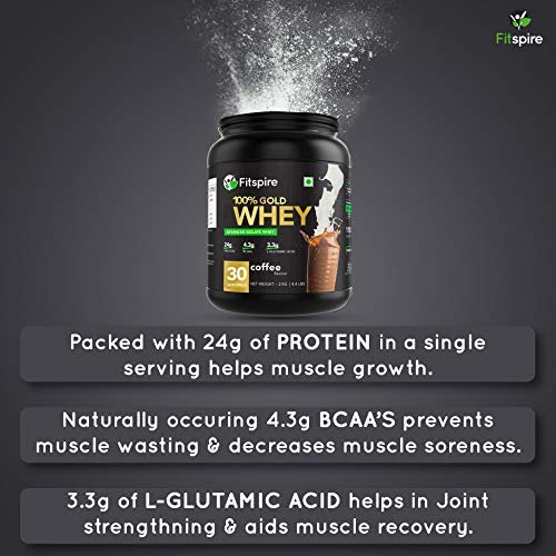 Fitspire 100% Whey Gold Protein Isolate | Muscle Gainer Protein Supplement Powder (Coffee, 1+1 Kg / 4.4 Lb) - Image 7