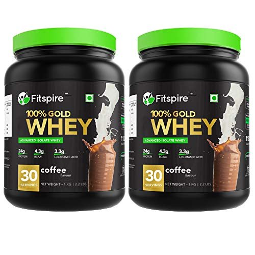 Fitspire 100% Whey Gold Protein Isolate | Muscle Gainer Protein Supplement Powder (Coffee, 1+1 Kg / 4.4 Lb) - Image 2