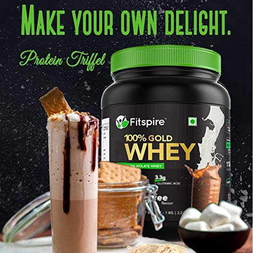 Fitspire 100% Whey Gold Protein Isolate | Muscle Gainer Protein Supplement Powder (Coffee, 1+1 Kg / 4.4 Lb)