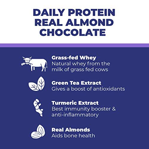 Foodstrong Daily Protein | Real Almond Chocolate |Natural Grass-fed Whey Protein Powder With Turmeric & Green Tea | No Antibiotics, No Preservatives, Zero Sugar | Builds Lean Muscle| 16 sachets| 543g - Image 4