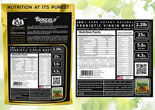 Grizzly Nutrition - 100% Virgin whey protein - with digestive enzymes & probiotics - 2.21lb-1kg - Image 7