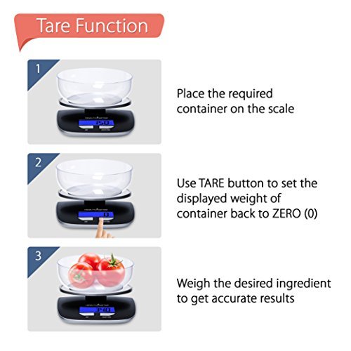 HealthSense Chef-Mate KS 33 Digital Kitchen Scale and Food Scale with Detachable Bpa Free Bowl and Tare Function (Dark Black) - Image 5