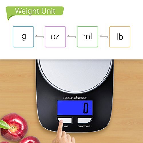 HealthSense Chef-Mate KS 33 Digital Kitchen Scale and Food Scale with Detachable Bpa Free Bowl and Tare Function (Dark Black) - Image 7