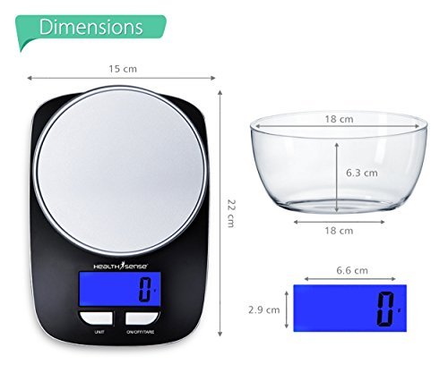 HealthSense Chef-Mate KS 33 Digital Kitchen Scale and Food Scale with Detachable Bpa Free Bowl and Tare Function (Dark Black) - Image 8