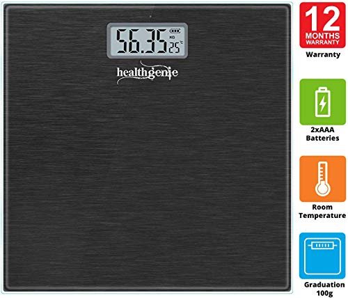 Healthgenie Thick Tempered Glass Lcd Display Digital Weighing Machine , Weight Machine For Human Body Digital Weighing Scale, Weight Scale, with 2 Year Warranty & Batteries Included (Brushed Black) - Image 3