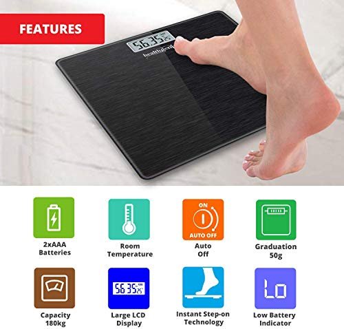 Healthgenie Thick Tempered Glass Lcd Display Digital Weighing Machine , Weight Machine For Human Body Digital Weighing Scale, Weight Scale, with 2 Year Warranty & Batteries Included (Brushed Black) - Image 4