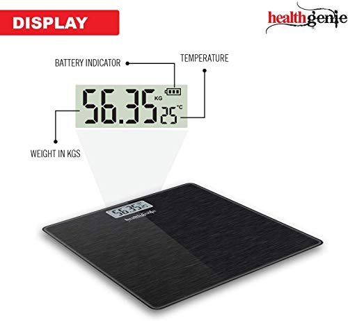 Healthgenie Thick Tempered Glass Lcd Display Digital Weighing Machine , Weight Machine For Human Body Digital Weighing Scale, Weight Scale, with 2 Year Warranty & Batteries Included (Brushed Black) - Image 5