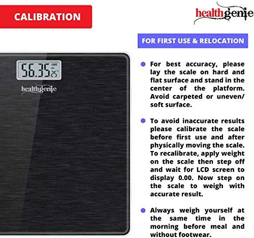 Healthgenie Thick Tempered Glass Lcd Display Digital Weighing Machine , Weight Machine For Human Body Digital Weighing Scale, Weight Scale, with 2 Year Warranty & Batteries Included (Brushed Black) - Image 6