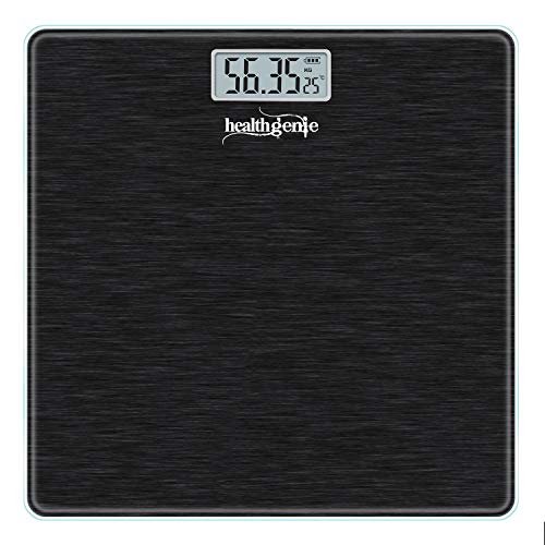 Healthgenie Thick Tempered Glass Lcd Display Digital Weighing Machine , Weight Machine For Human Body Digital Weighing Scale, Weight Scale, with 2 Year Warranty & Batteries Included (Brushed Black)
