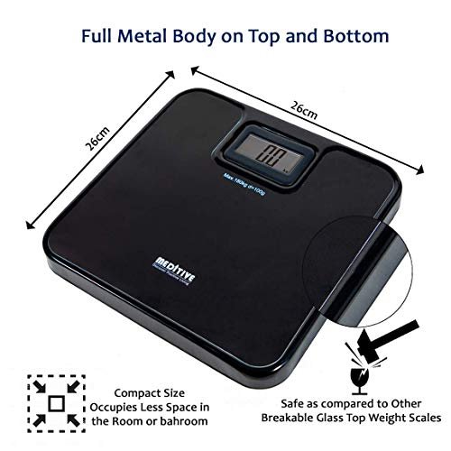MEDITIVE Unbreakable Metal Platform Digital Human Weighing Scale (Black, 7-180 Kg) - Image 3