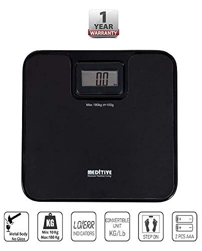 MEDITIVE Unbreakable Metal Platform Digital Human Weighing Scale (Black, 7-180 Kg) - Image 4