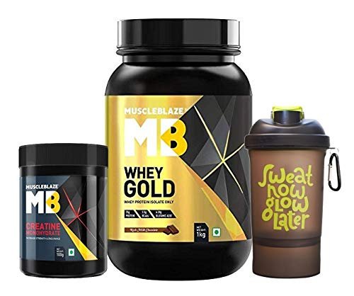 Muscleblaze Whey Gold 100% Whey Isolate Protein Supplement Powder1 Kg(Rich Milk Chocolate),With 100g Creatine & Shaker Free