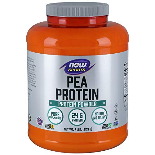 NOW Sports Nutrition, Pea Protein 24 g, Fast Absorbing, Natural Unflavored Powder, Beige, 7 lb
