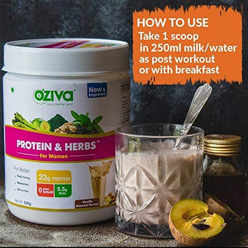OZiva Protein & Herbs, Women, (Natural Protein Powder with Ayurvedic Herbs like Shatavari, Giloy, Curcumin & Multivitamins for Better Metabolism, Skin & Hair) Chocolate,500g - Image 7
