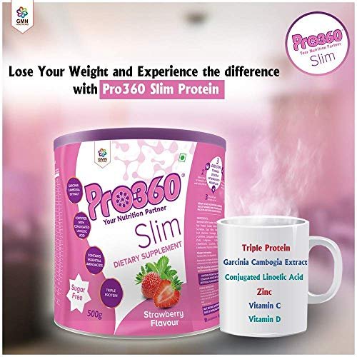 Pro360 Slim Weight Management Meal Replacement Protein Shake (Strawberry Flavour) No Added Sugar, Dietary Supplement For Men & Women, 500Gm - Image 3