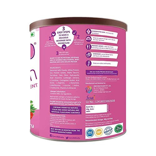 Pro360 Slim Weight Management Meal Replacement Protein Shake (Strawberry Flavour) No Added Sugar, Dietary Supplement For Men & Women, 500Gm - Image 5