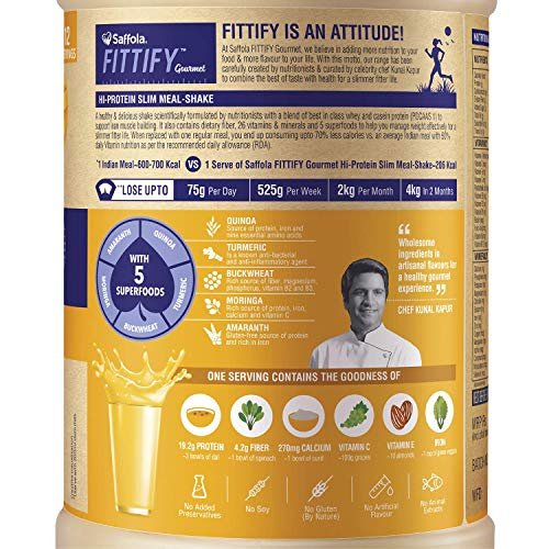 Saffola FITTIFY Gourmet Assorted Flavors, Saffola Fittify Gourmet Hi Protein Slim Meal-Shake, Meal Replacement with 5 superfoods, 420 gm (Swiss Chocolate & Pistachio Almond) COMBO OFFERS - Image 3
