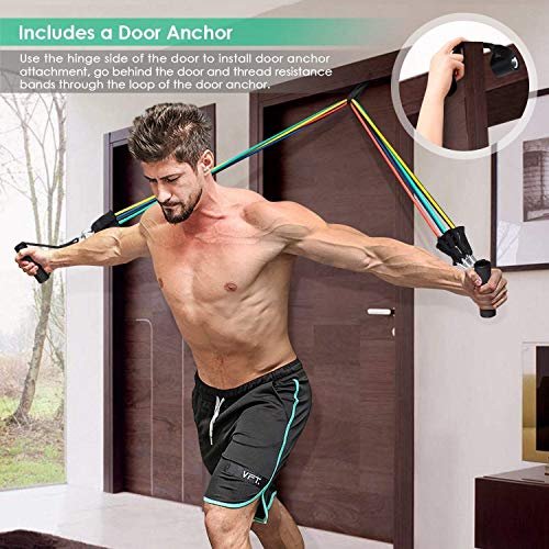 VIHAX Resistance Bands Portable Exercise Elastic Bands - Fitness Resistance Bands with Handles Natural Rubber Latex Bands 11PCS with Exercise Tube Bands, Door Anchor, Ankle Straps, Carry Bag - Image 3