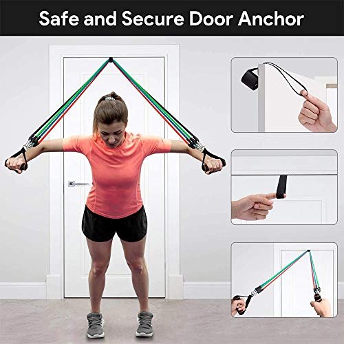 VIHAX Resistance Bands Portable Exercise Elastic Bands - Fitness Resistance Bands with Handles Natural Rubber Latex Bands 11PCS with Exercise Tube Bands, Door Anchor, Ankle Straps, Carry Bag - Image 7