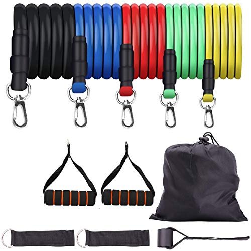 VIHAX Resistance Bands Portable Exercise Elastic Bands - Fitness Resistance Bands with Handles Natural Rubber Latex Bands 11PCS with Exercise Tube Bands, Door Anchor, Ankle Straps, Carry Bag