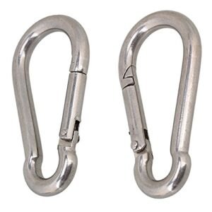 Viva Fitness M8x80mm 304 Stainless Steel Spring Snap Hook Carabiner (Silver) - Pack of 2