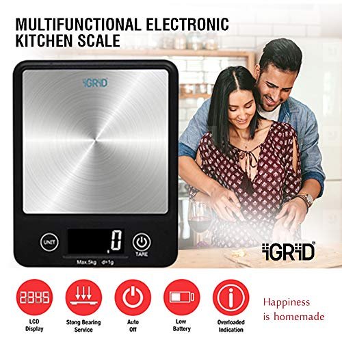 iGRiD Multifunctional Small Kitchen Digital Food Weighing Scale with Stainless Steel Platform (5Kg) - Image 3