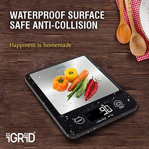 iGRiD Multifunctional Small Kitchen Digital Food Weighing Scale with Stainless Steel Platform (5Kg) - Image 4