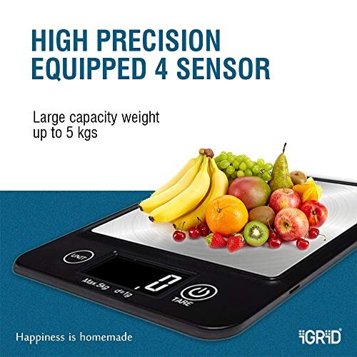 iGRiD Multifunctional Small Kitchen Digital Food Weighing Scale with Stainless Steel Platform (5Kg) - Image 5